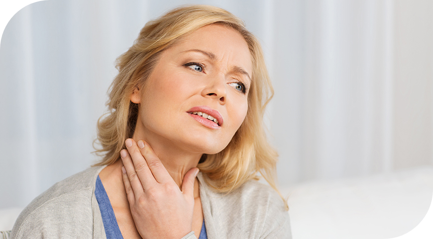 Middle aged woman having neck pain