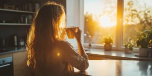 Woman enjoying a peaceful morning after long COVID treatment in Chicago at Bliss MD
