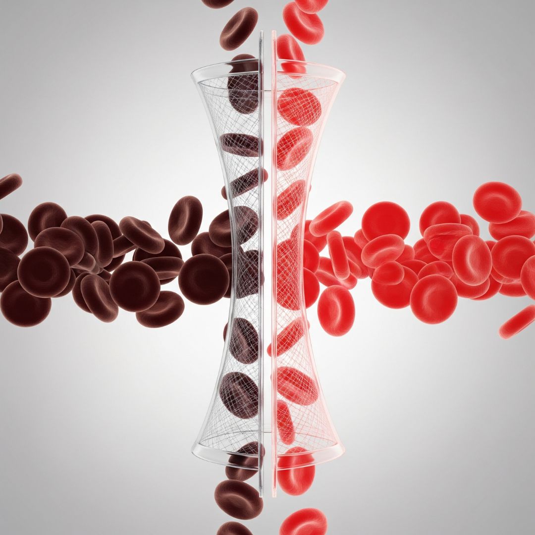 EBOO therapy blood filtration and oxygenation process for Naperville patients at Bliss MD — visual representation of how authentic Extracorporeal Blood Oxygenation and Ozonation removes inflammatory proteins and circulating toxins while enhancing oxygen delivery, provided by Dr. Anand Thakkar MD